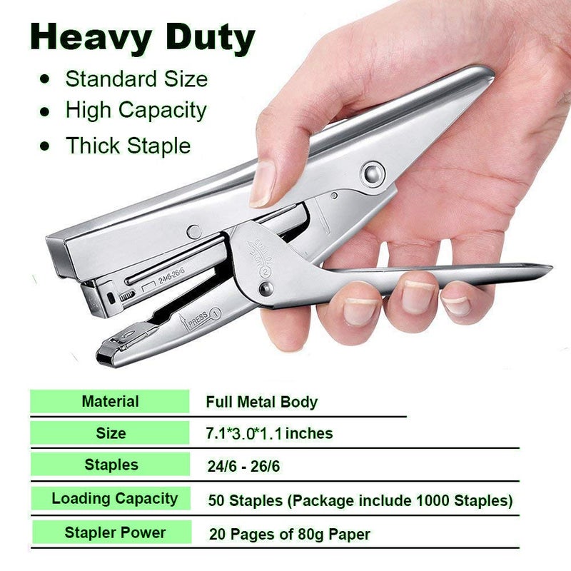 ONDY Plier Stapler Heavy Duty Office Hand Held 20-Sheet Papers Stapling Machine With 1000 Staples and Remover Tool, Silver - Image 3